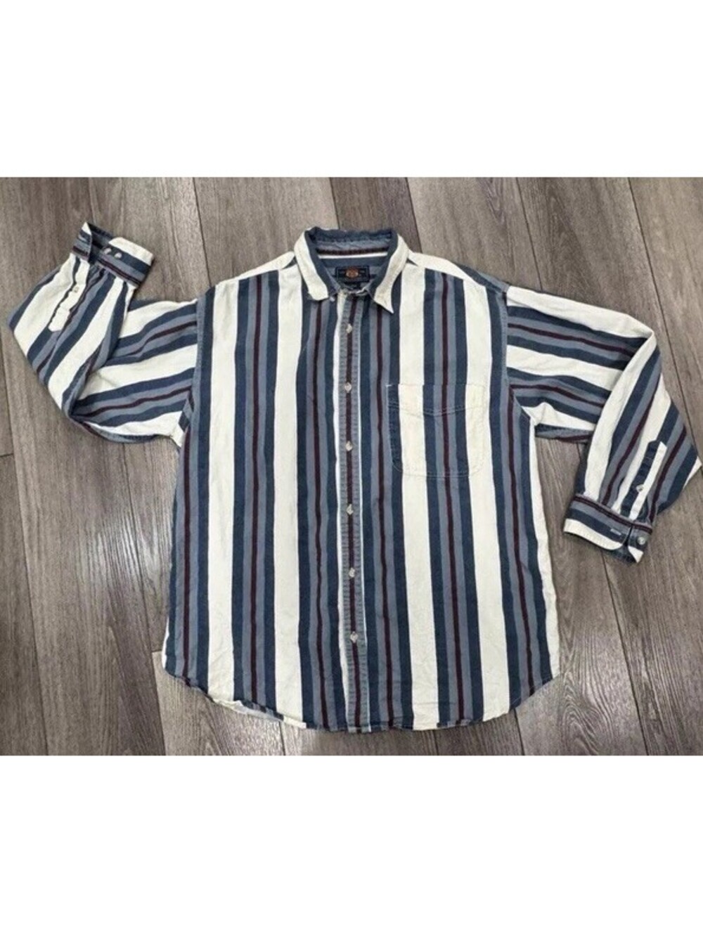 Route 66 Button Up Shirt Men's Large Sleeve Multicolor Striped Cotton